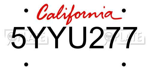 5YYU277 California License Plate