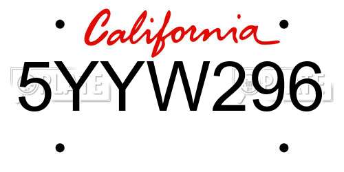 5YYW296 California License Plate