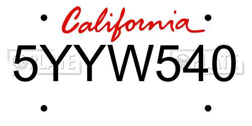 5YYW540 California License Plate