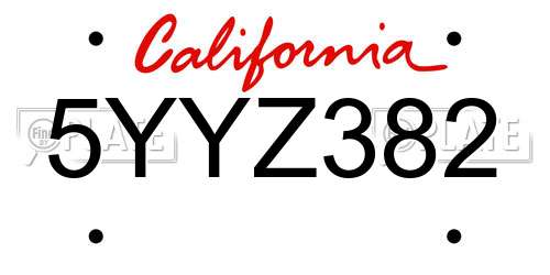 5YYZ382 California License Plate