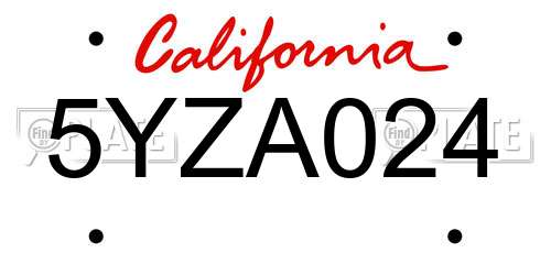5YZA024 California License Plate