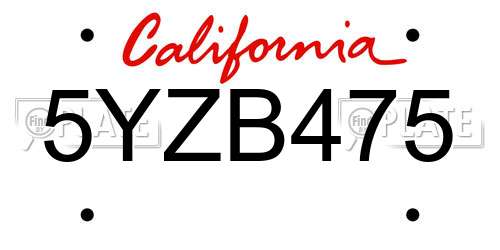 5YZB475 California License Plate
