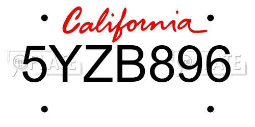 5YZB896 California License Plate
