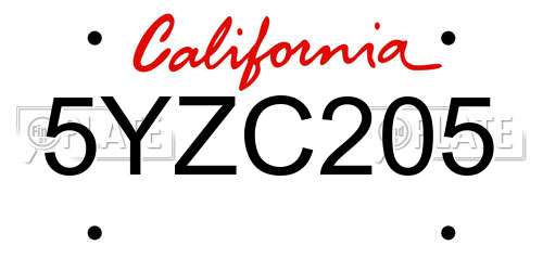 5YZC205 California License Plate