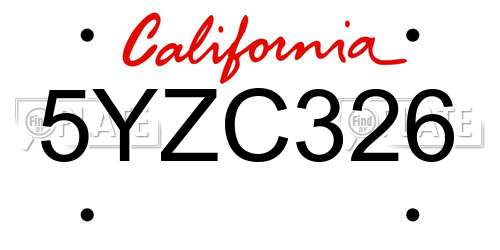 5YZC326 California License Plate