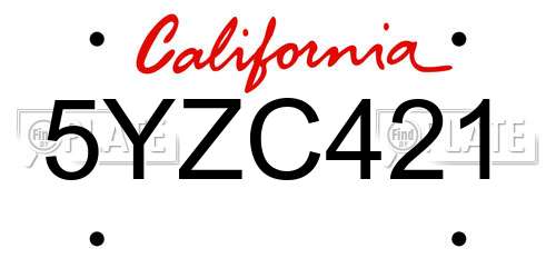 5YZC421 California License Plate