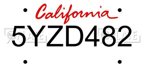 5YZD482 California License Plate
