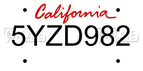 5YZD982 California License Plate