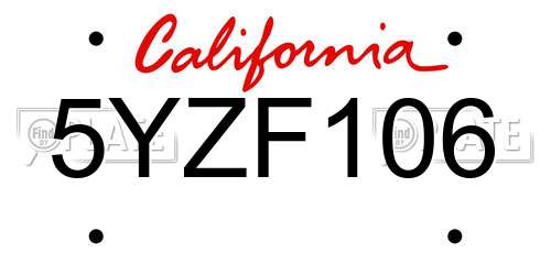 5YZF106 California License Plate