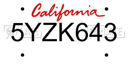 5YZK643 California License Plate