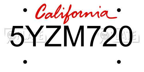 5YZM720 California License Plate