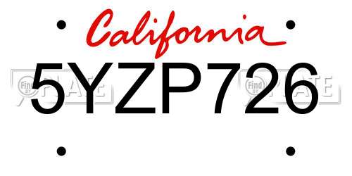 5YZP726 California License Plate