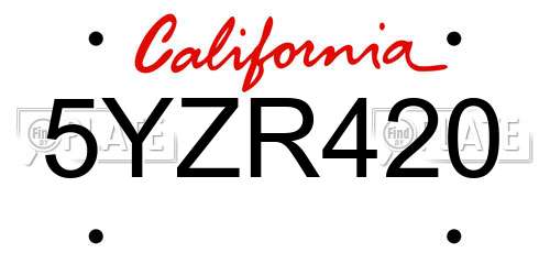 5YZR420 California License Plate
