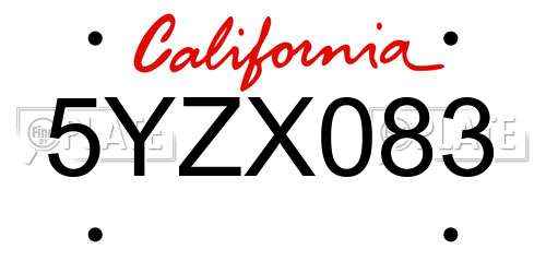 5YZX083 California License Plate