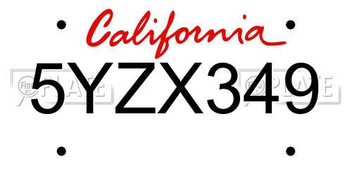 5YZX349 California License Plate