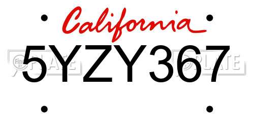 5YZY367 California License Plate