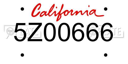 5Z00666 California License Plate