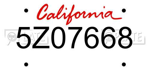 5Z07668 California License Plate