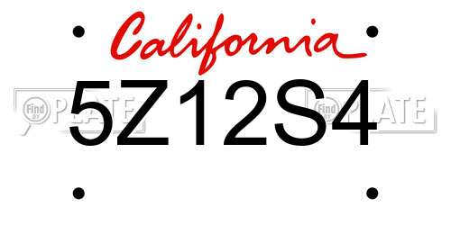 5Z12S4 California License Plate