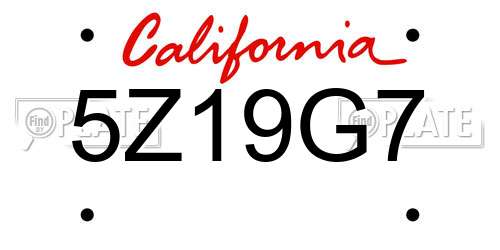 5Z19G7 California License Plate