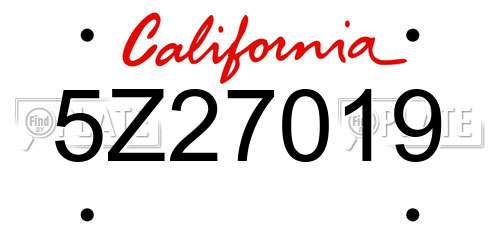5Z27019 California License Plate