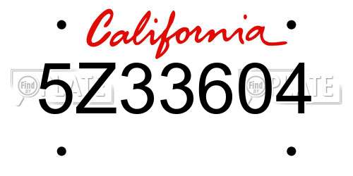 5Z33604 California License Plate