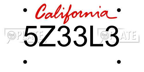 5Z33L3 California License Plate