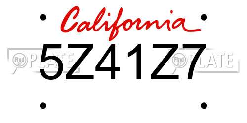 5Z41Z7 California License Plate