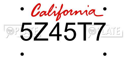 5Z45T7 California License Plate