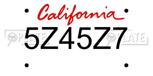 5Z45Z7 California License Plate