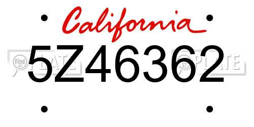 5Z46362 California License Plate