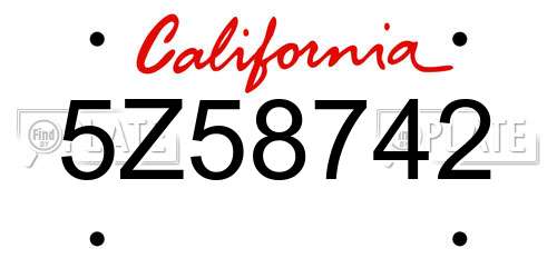 5Z58742 California License Plate