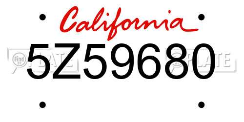 5Z59680 California License Plate
