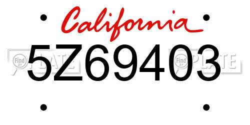 5Z69403 California License Plate
