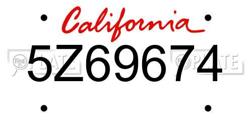 5Z69674 California License Plate