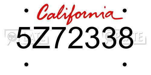 5Z72338 California License Plate