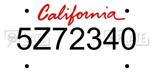 5Z72340 California License Plate