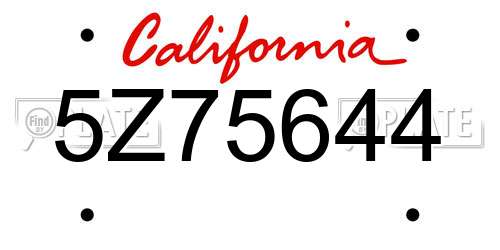5Z75644 California License Plate