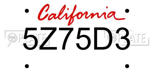 5Z75D3 California License Plate