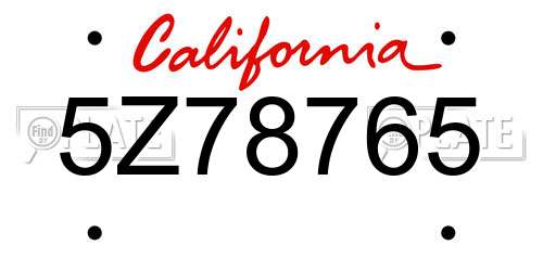 5Z78765 California License Plate