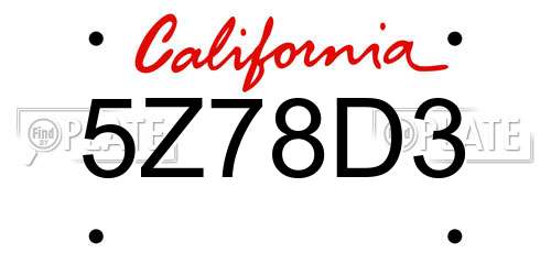 5Z78D3 California License Plate