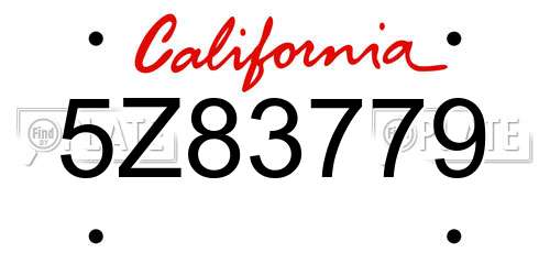 5Z83779 California License Plate