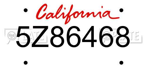 5Z86468 California License Plate