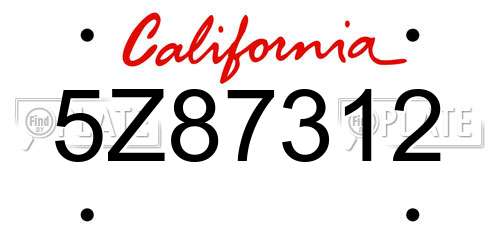 5Z87312 California License Plate