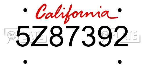 5Z87392 California License Plate