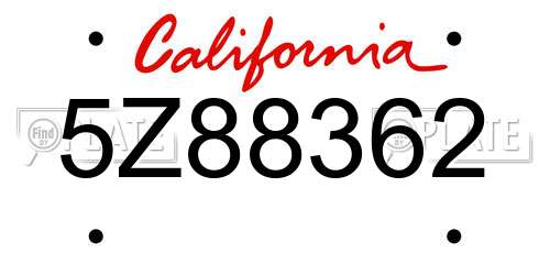 5Z88362 California License Plate