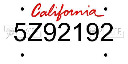 5Z92192 California License Plate
