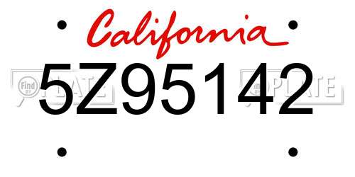 5Z95142 California License Plate