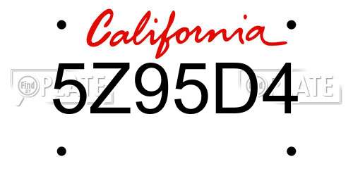 5Z95D4 California License Plate