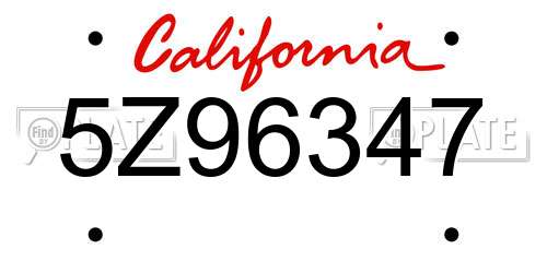 5Z96347 California License Plate